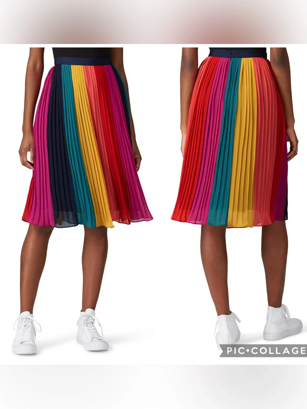 J.Crew Sunburst Rainbow Colorblock Pleated Chiffon A-Line Midi Skirt Size 4 - Picture 10 of 14